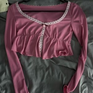 Pink Lace Trim Women's Top